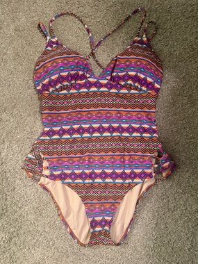 Xhilaration Aztec-Print One-Piece Swimsuit - Pink, Orange, Blue